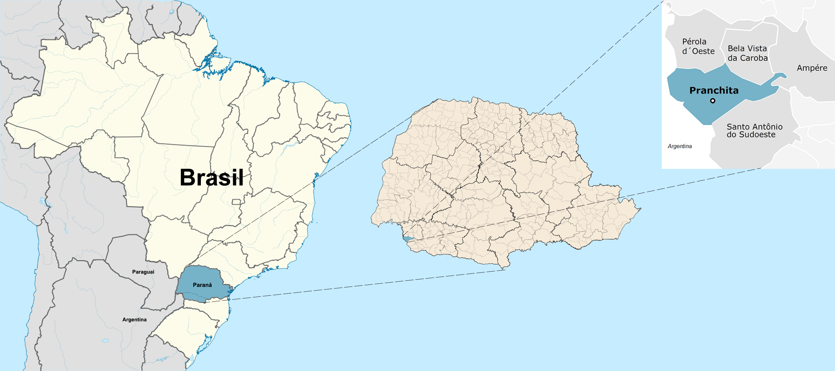 Mapa de localización de la ciudad
de Pranchita-PR