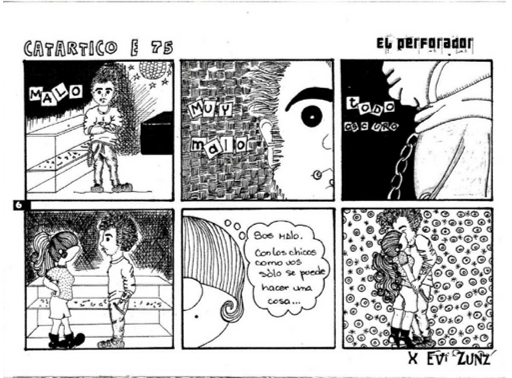 Tira publicada en el
fanzine Catártico E 75 (Evi Zunz, 2008).